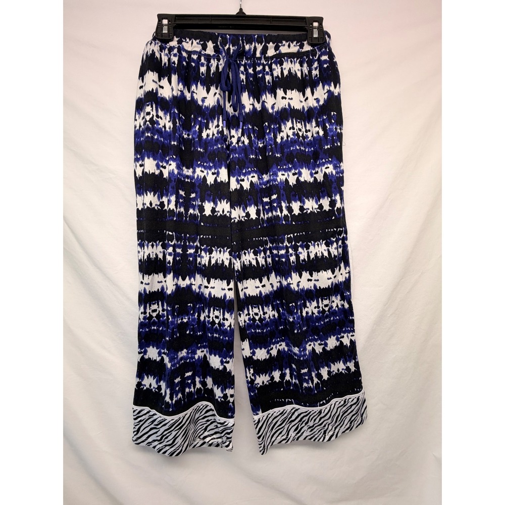 Cuddl Duds Blue Tie Dye Zebra Hem Pajama Pants PM Womens Petite Medium Lounge
